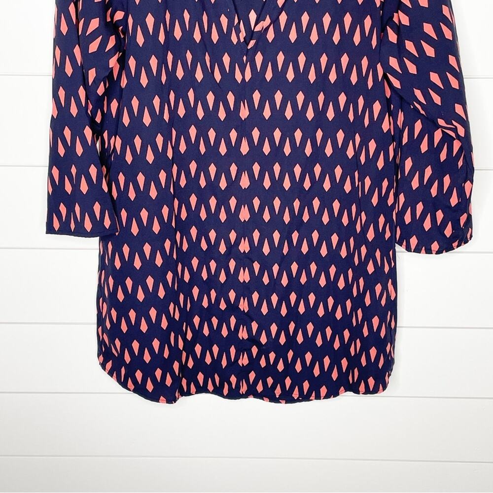 19 Cooper Clemency Diamond Print Split Neck Tunic Top Navy Orange Size Small - Picture 3 of 8